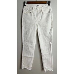 Paige Cindy Crop White High Rise Straight Leg Jeans Size 25 Frayed Hem Women’s